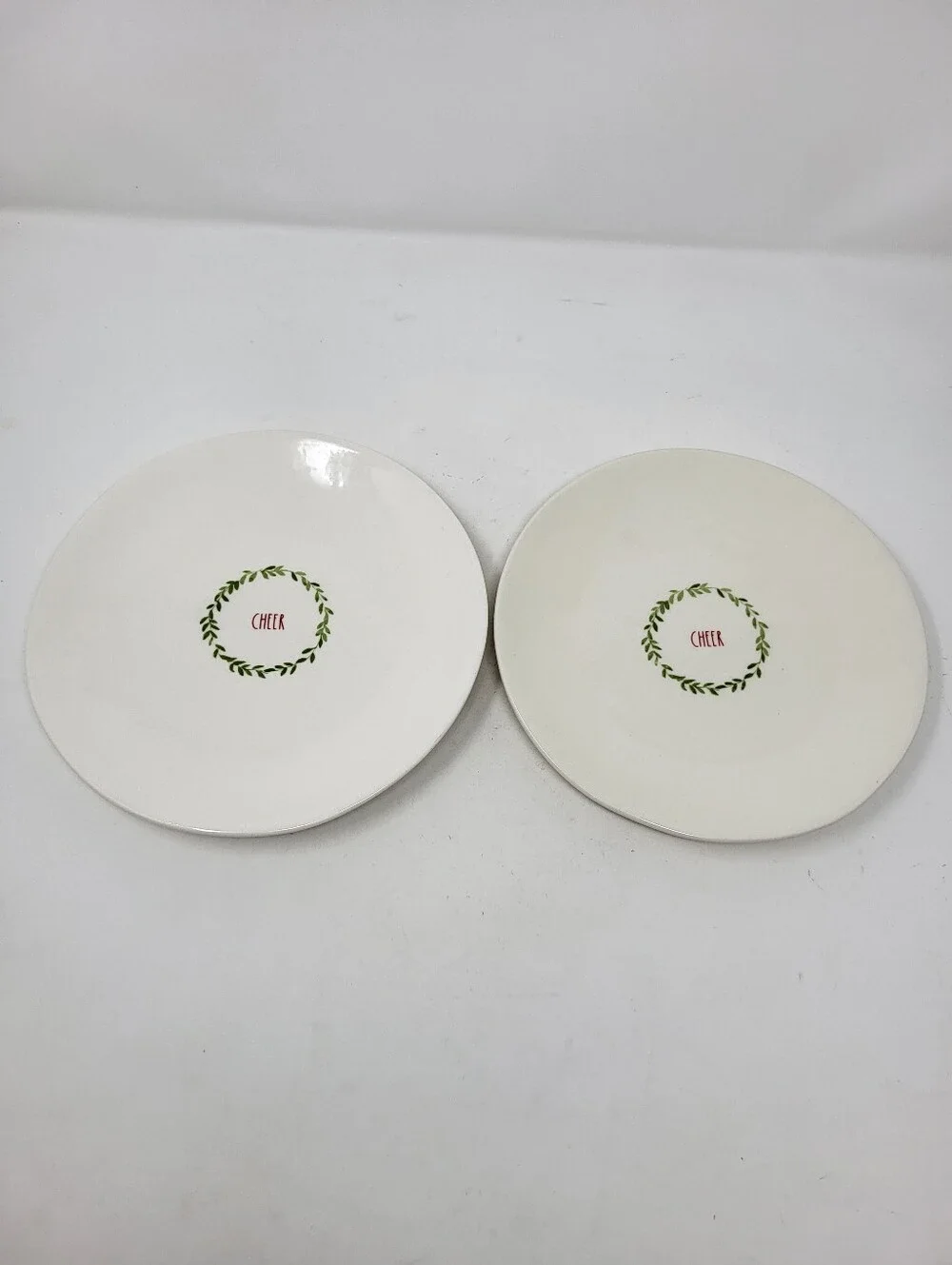 Rae Dunn Cheer Plates Set of 2 Ceramic Christmas Holiday Wreath Magenta 8 inch